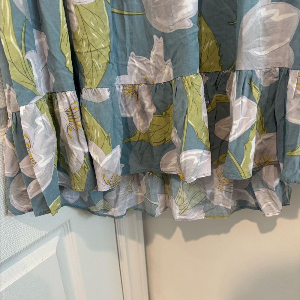 2/$20 Papillon Blanc Floral Dress in Blue and Green babydoll cottagecore fairy L - Picture 2 of 7